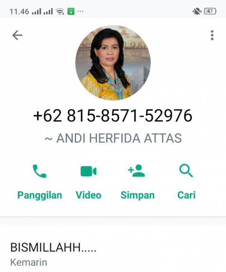 Waspada, Oknum Menyalahgunakan Profile WA Atas Nama Andi Herfida Attas